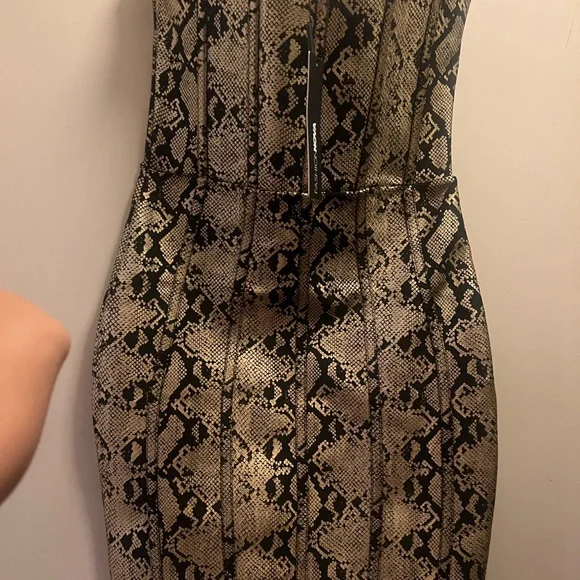 Fashion Nova Strapless Snake Print Dress - Black and Tan - Picture 1 of 4